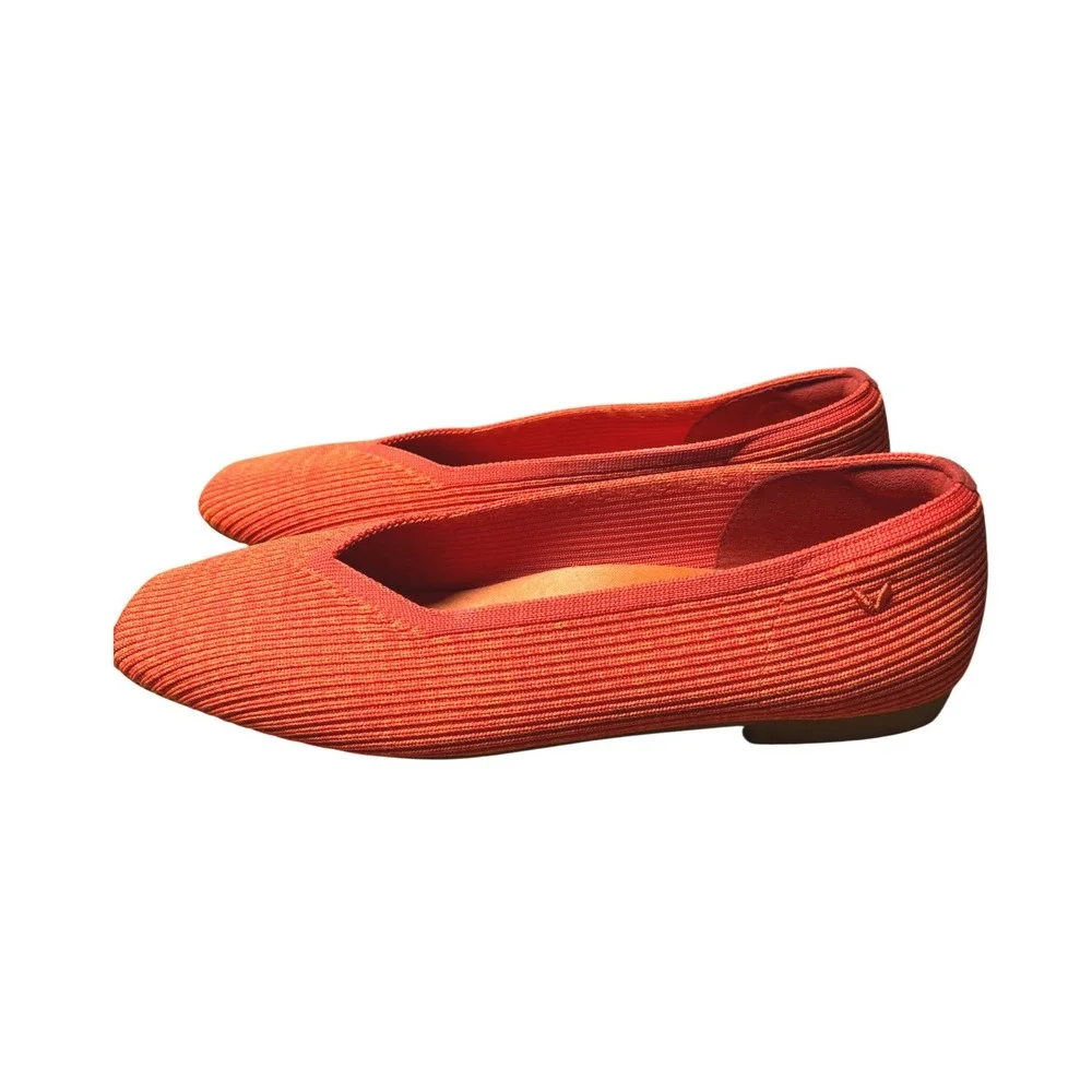 Vivaia Margot 40.5 / 9 - 9.5 Square-Toe Ballet Flat Comfort Orange Knit Slip On